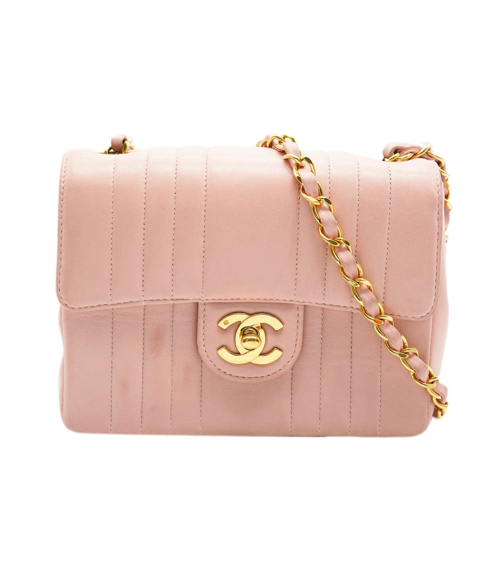 Image of Chanel Timeless Mini Square vintage pink 24k ghw ALC1198