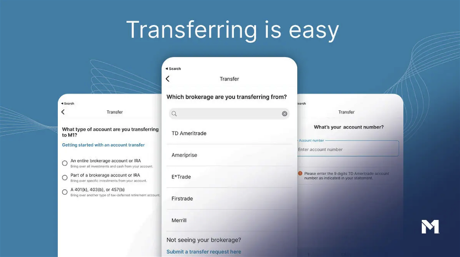 Transferring is easy (Transfer screen in M1 app)