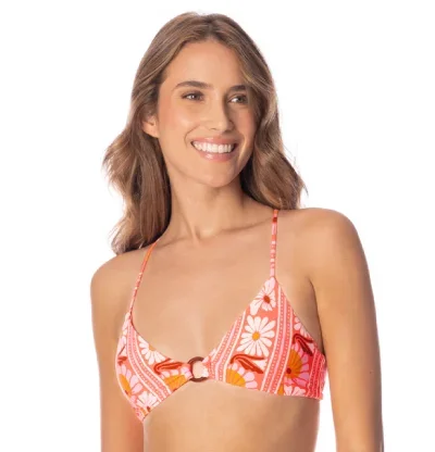 Maaji Peach Flowers Kenny Ring Front Bralette Bikini Top