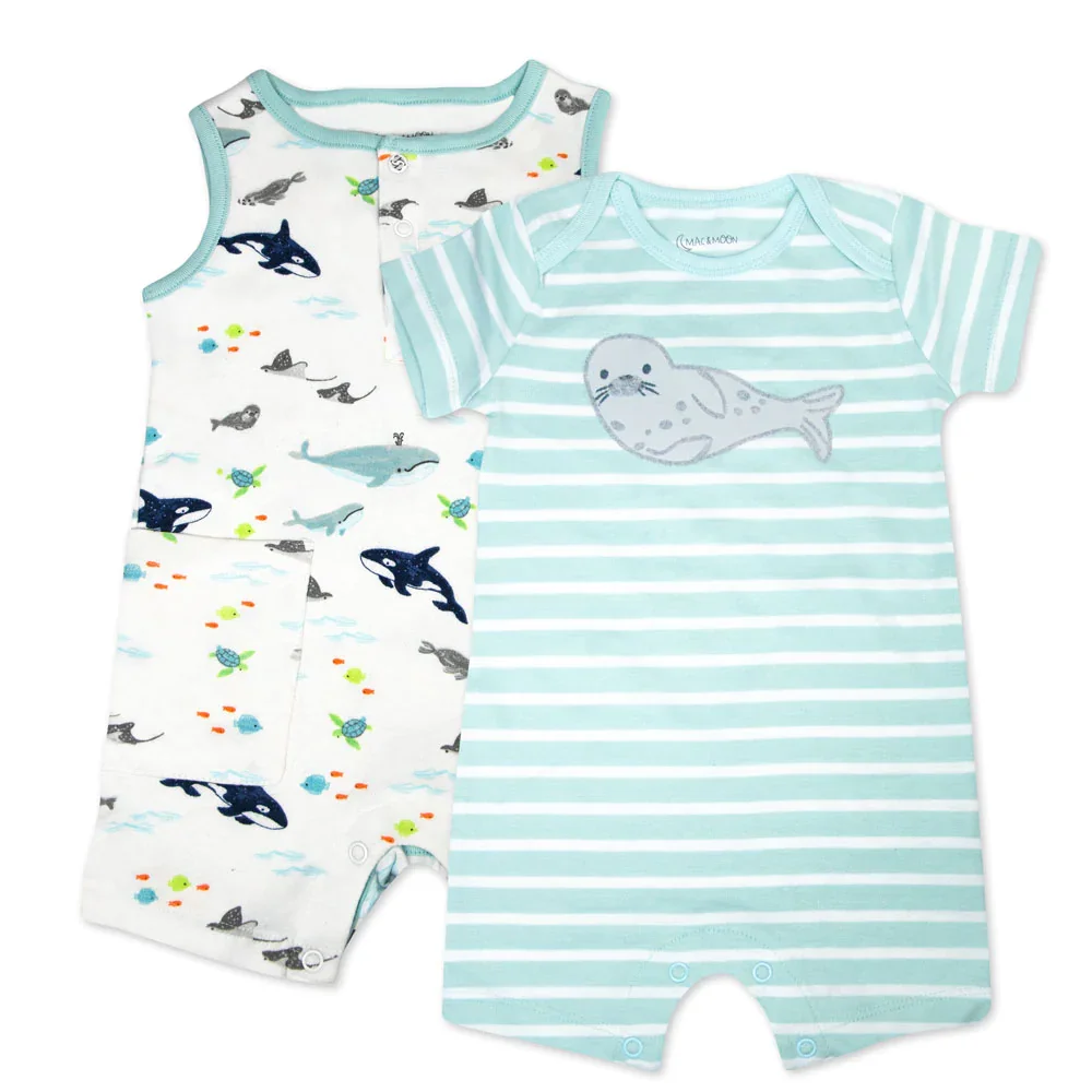 Image of Organic Cotton 2-Pack Romper in Sweet Sea Life Print