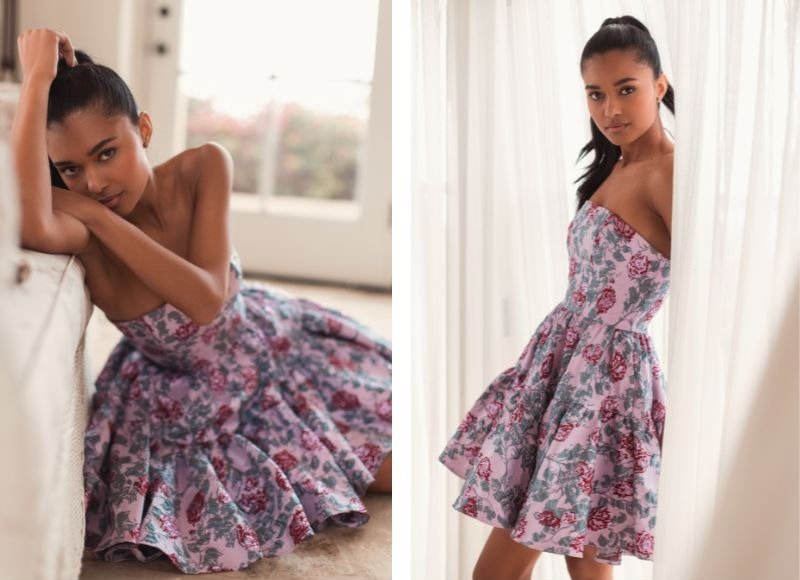 Floral Strapless Brocade Mini Dress