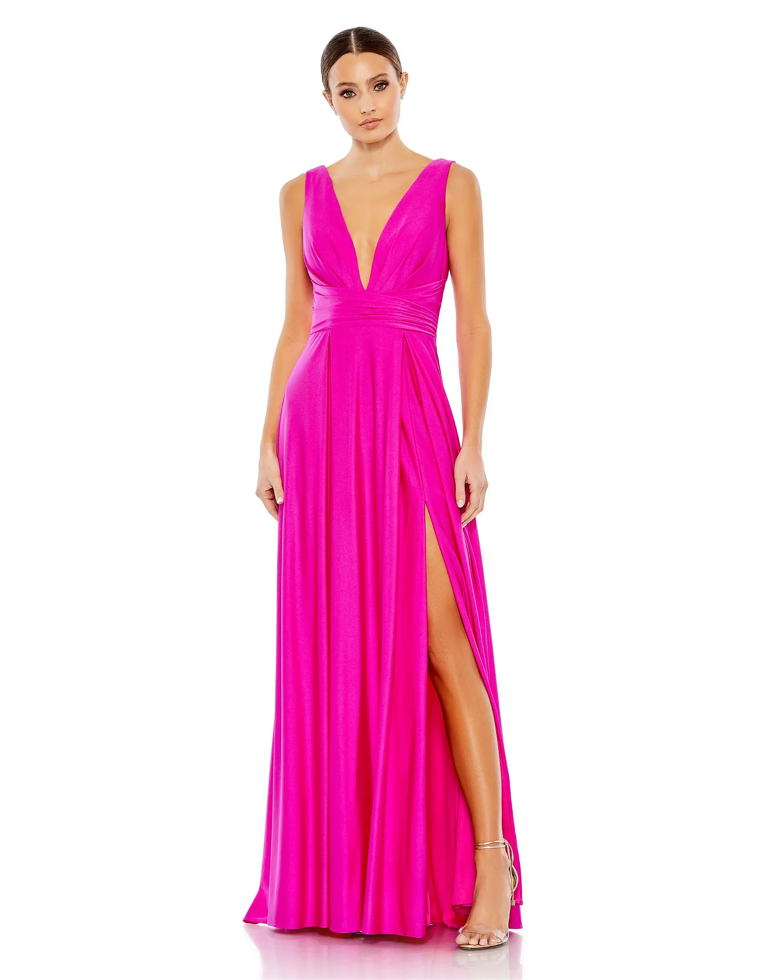 Image of Jersey Plunge Neck Evening Gown