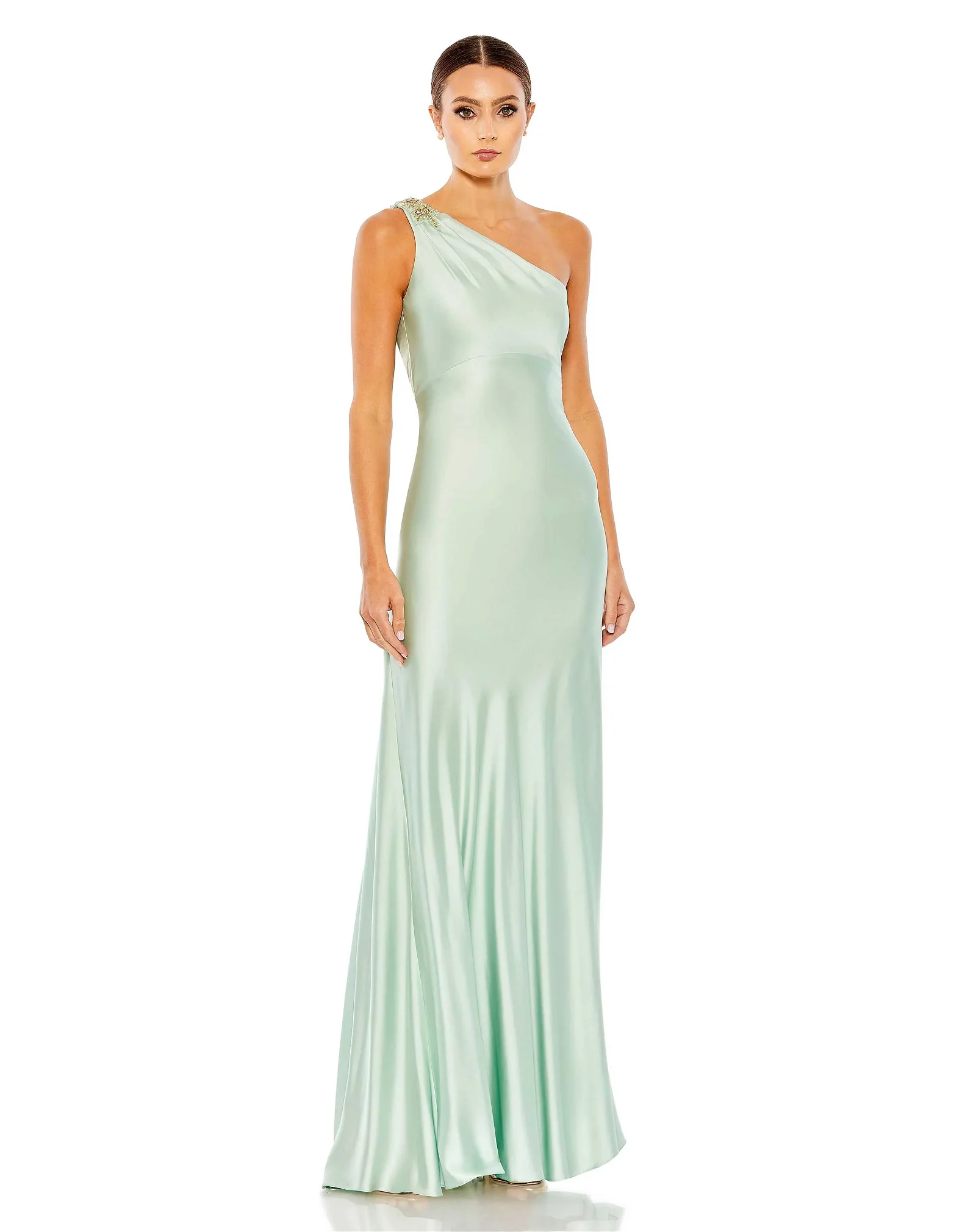 Image of Beaded One Shoulder Column Gown