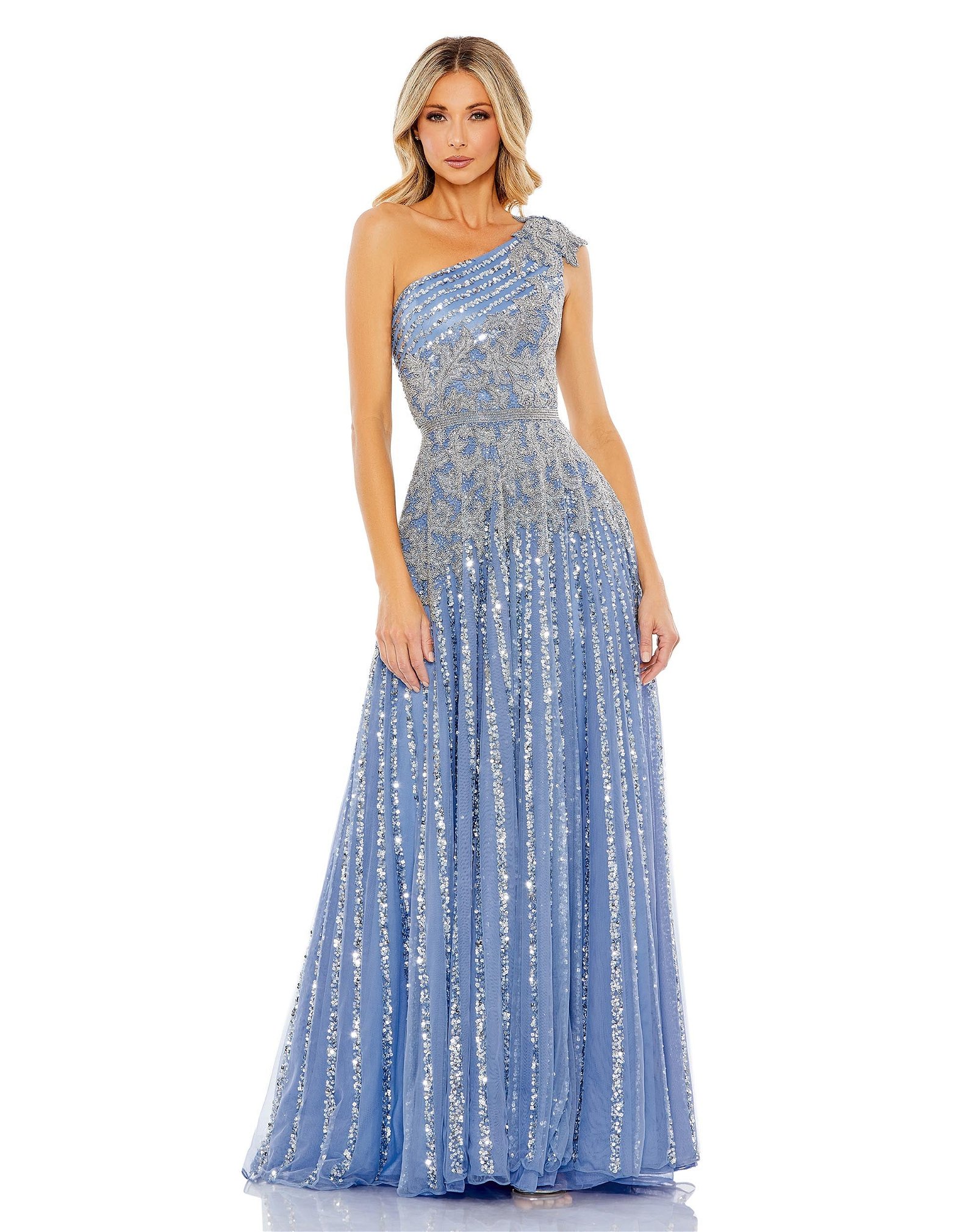 Image of Beaded Embellished One Shoulder A Line Gown