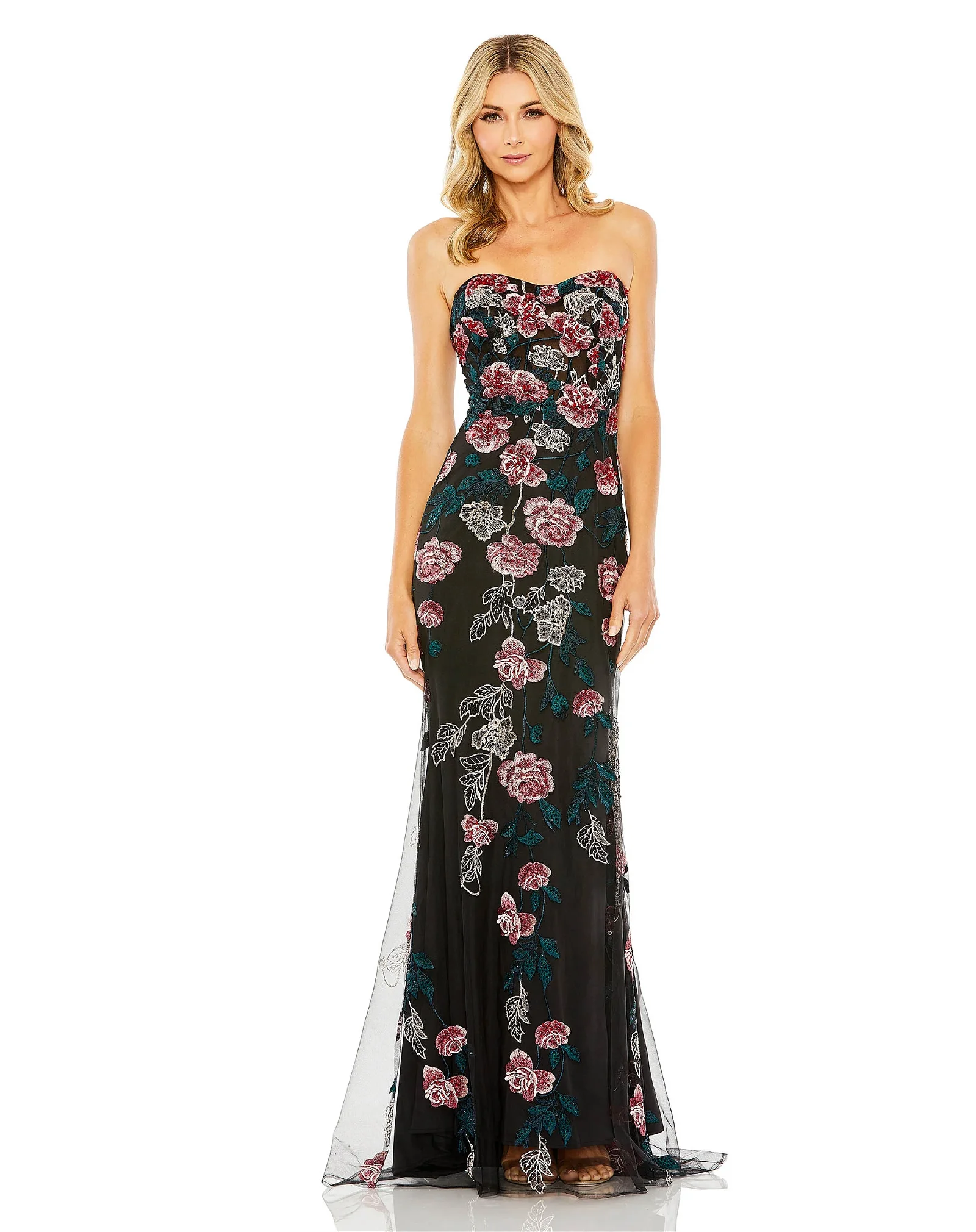 Image of Strapless Floral Embroidered Gown