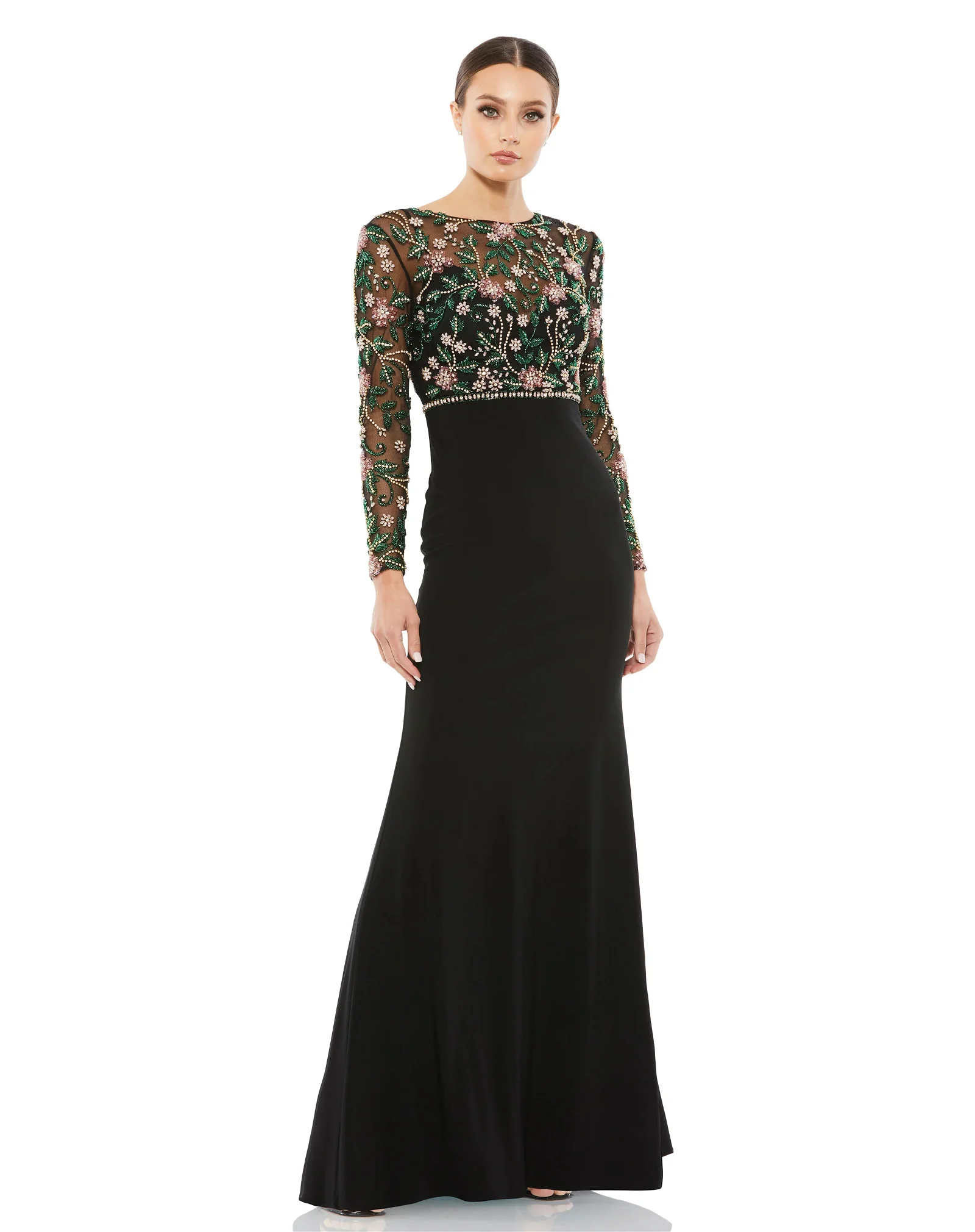 Image of Beaded Illusion High Neck Trumpet Gown