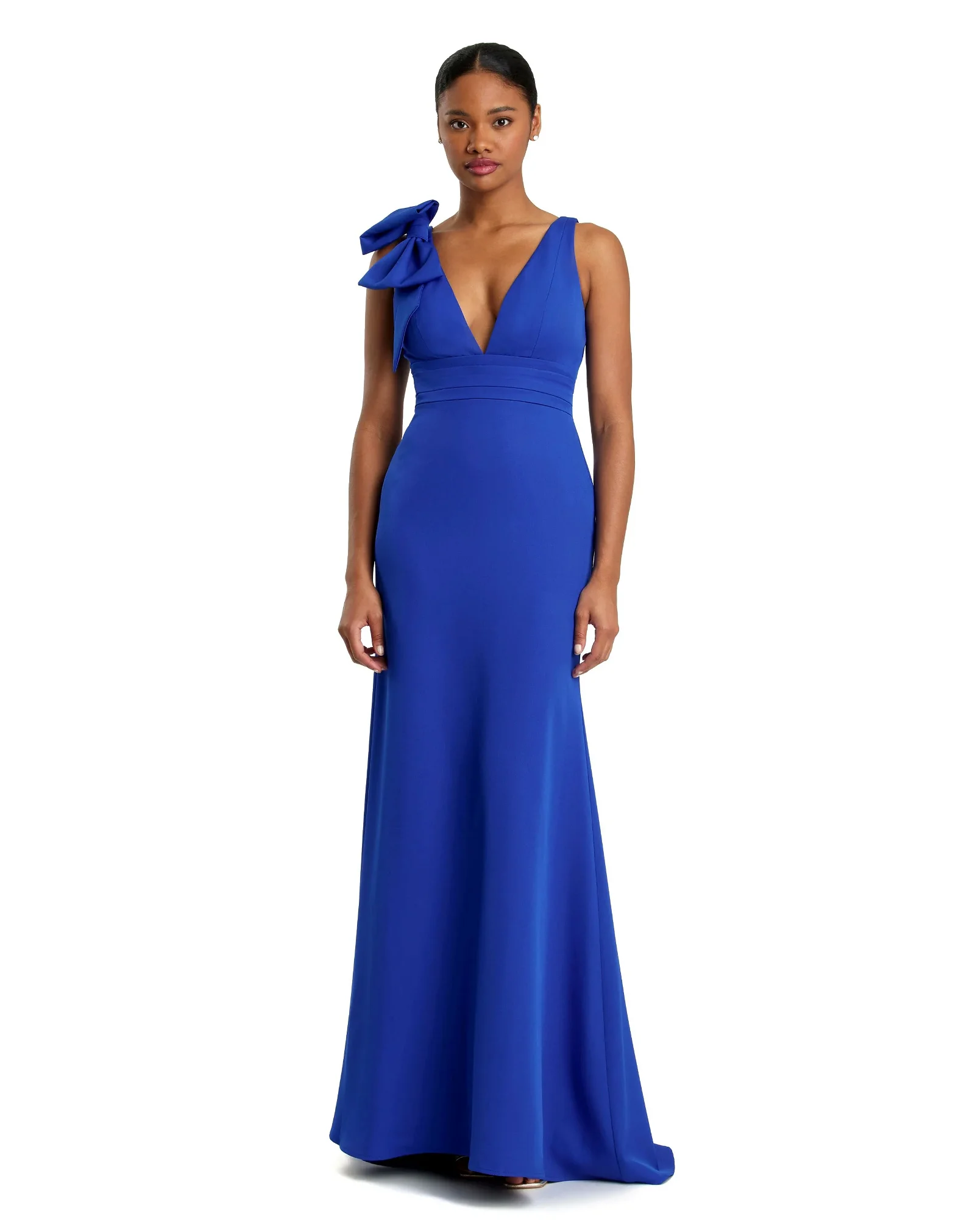 Image of Sleeveless V Neck Bow Shoulder Mermaid Gown