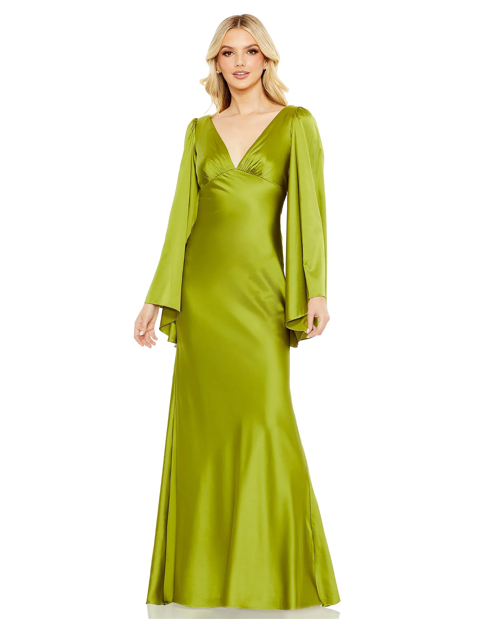 Image of Charmeuse Bell Sleeve Empire Waist Gown