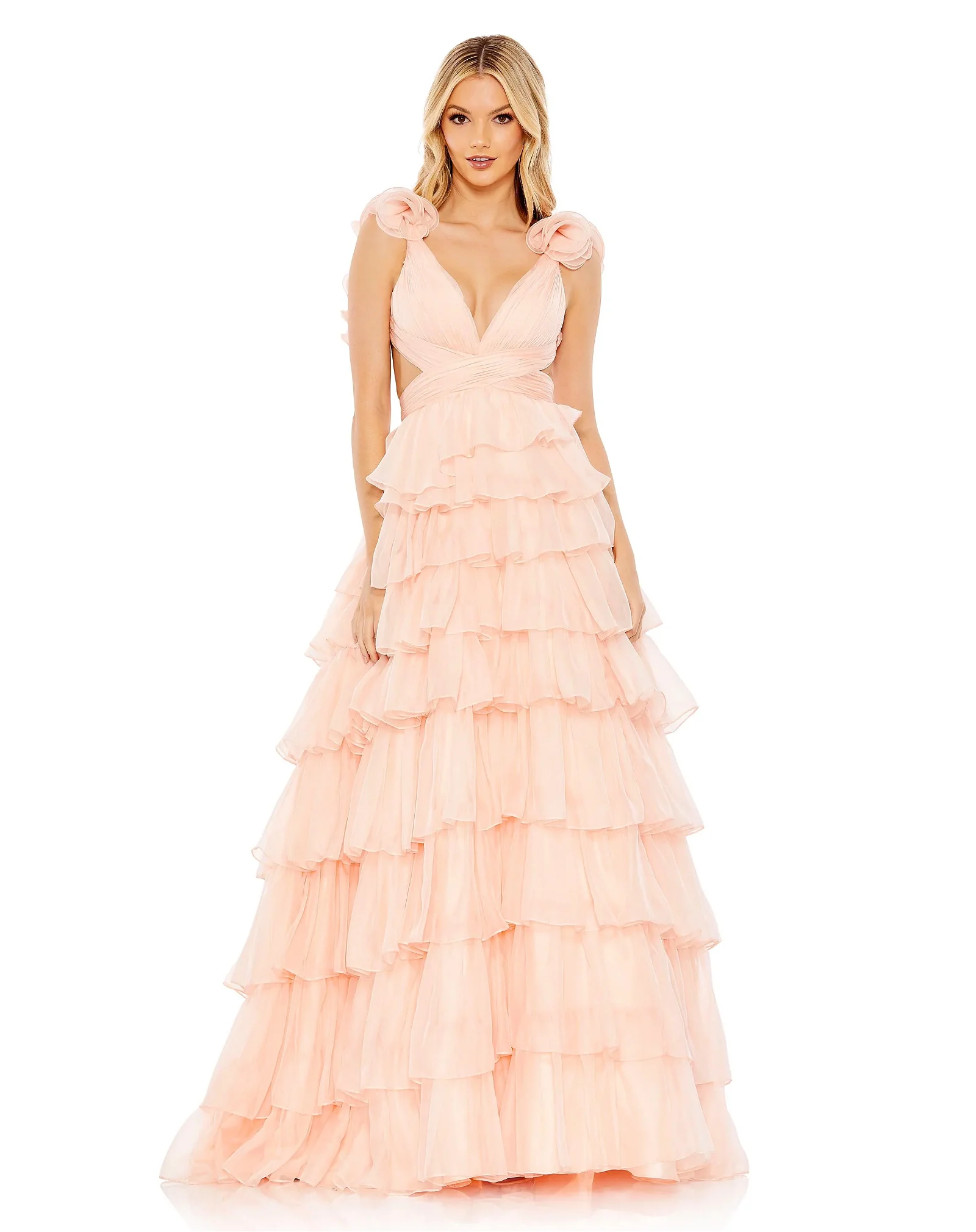 Image of Ruffled Lace Up Back Ballgown