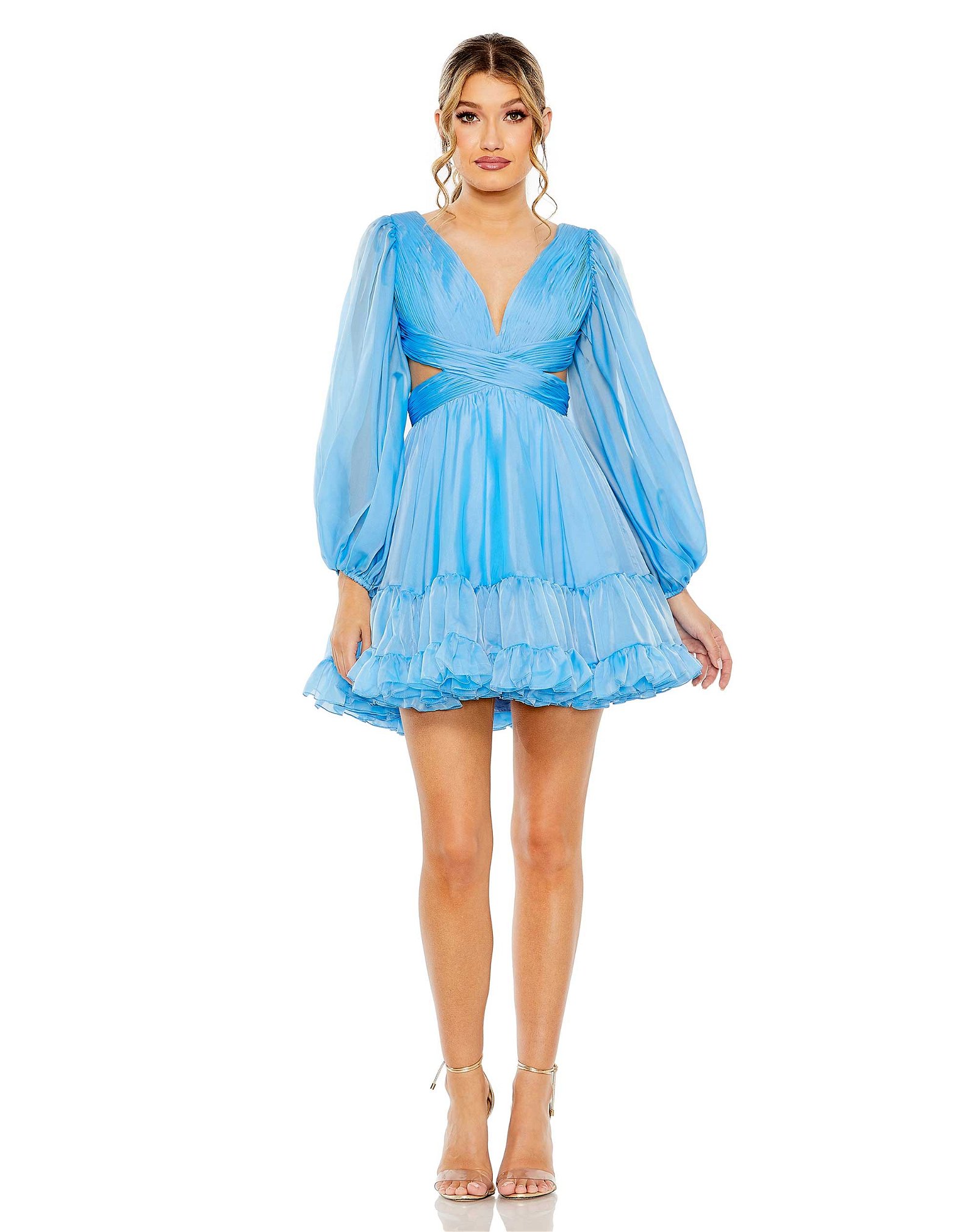 Image of Long Sleeve Chiffon Cut Out Mini Dress