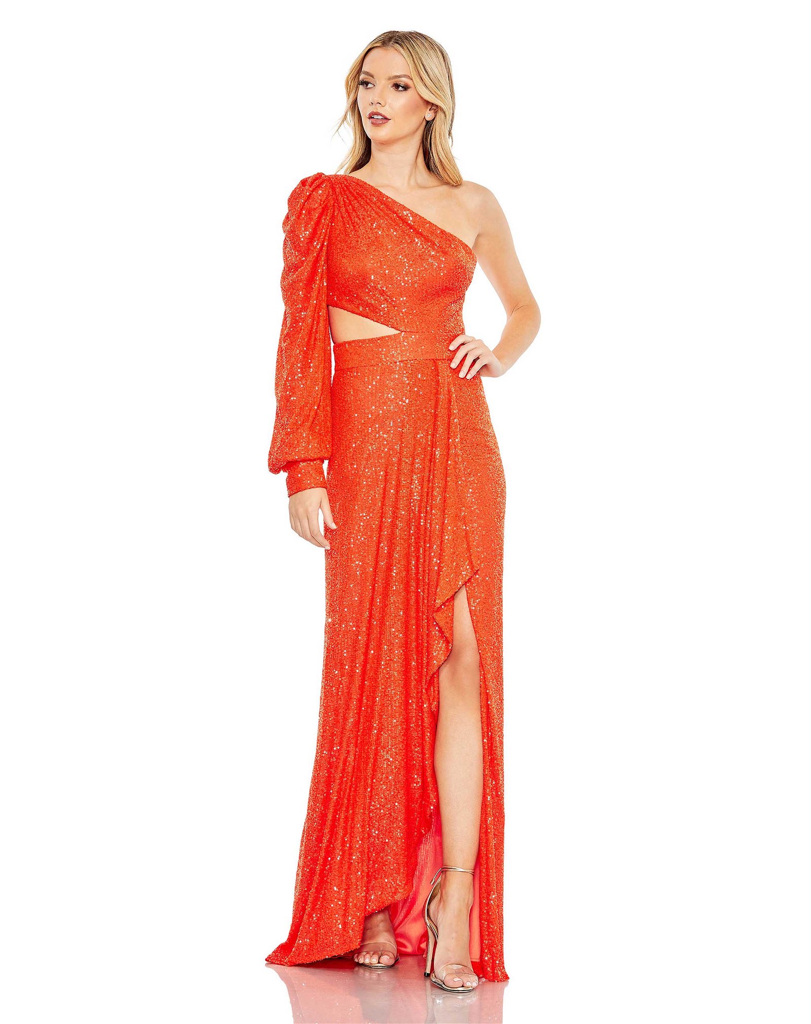 Image of Sequined One Shoulder Cut Out Gown