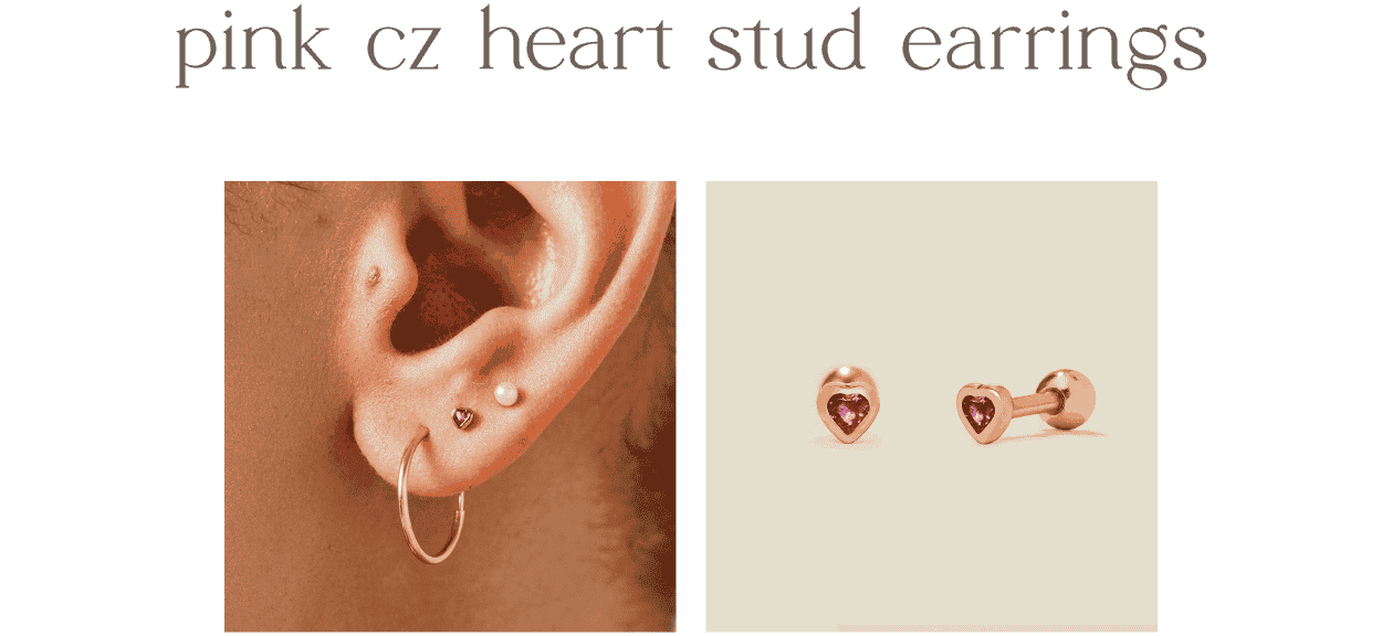 Pink CZ Heart Stud Earrings