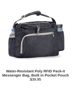 Water-Resistant Poly RFID Pack-it Messenger Bag, Built in Pocket Pouch