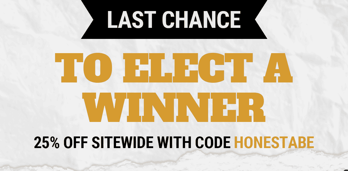 Last Chance to Elect a Winner (25% off Sitewide with Code HONESTABE)