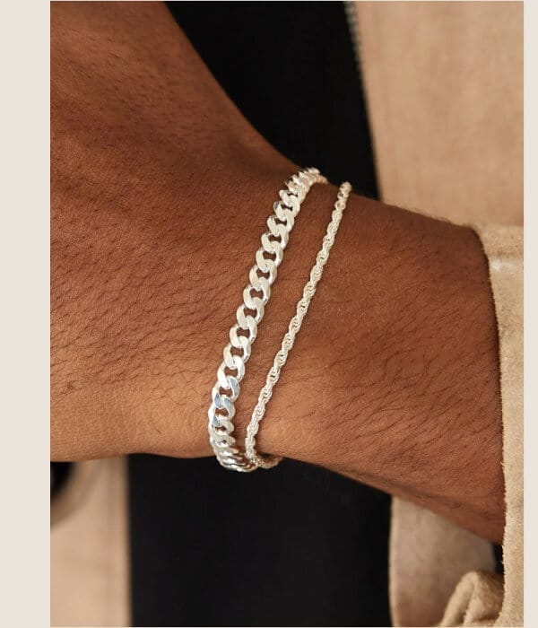 The Curb + Rope Stack in Silver