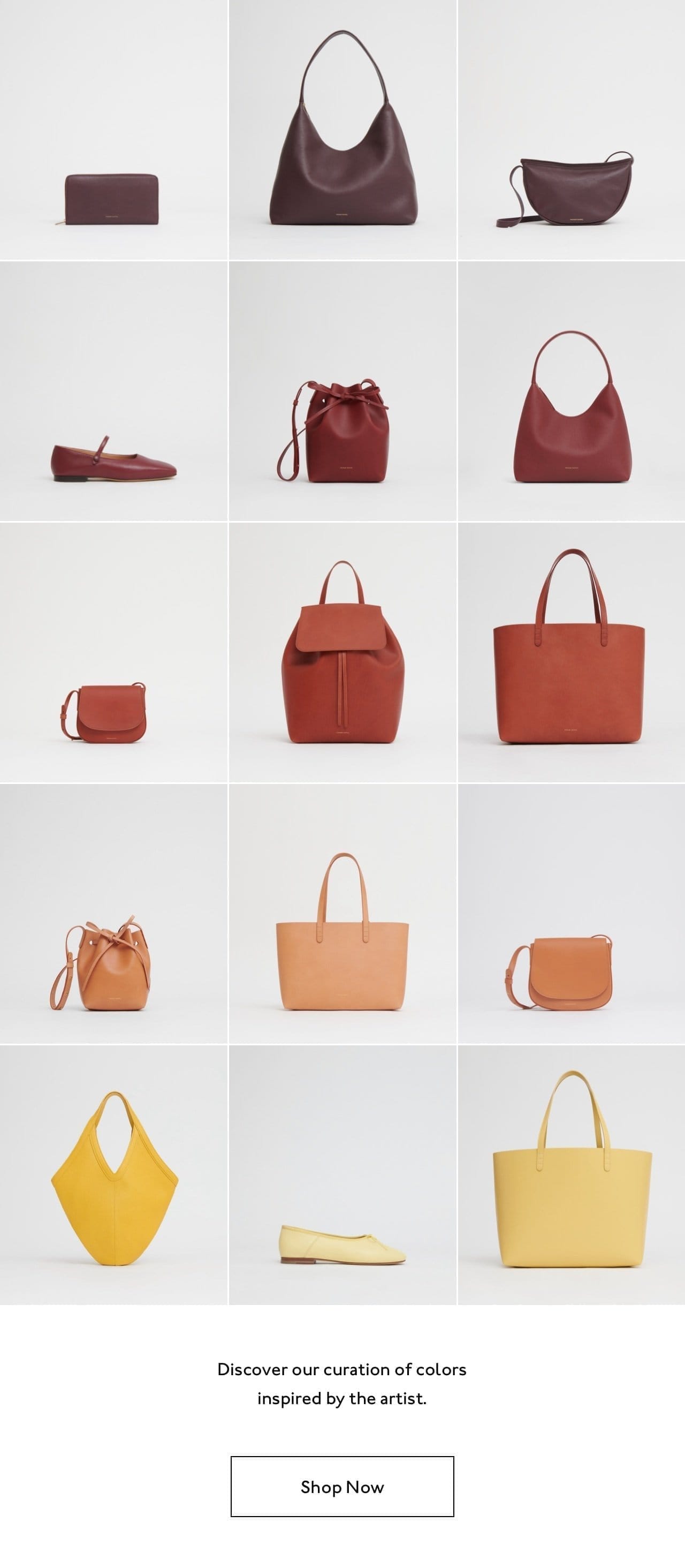 Discover our curation of colors inspired by the artist now: totes, crossbody bags, top handle bags and more.