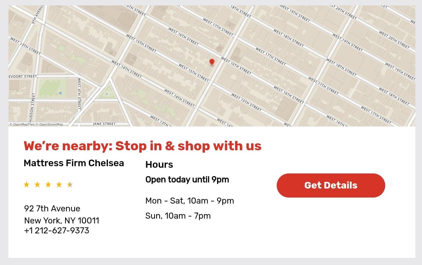 Map of closest Mattress Firm Store near you.