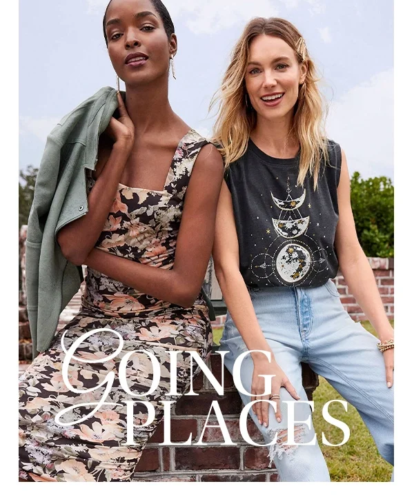 Going places. Models wearing maurices clothing.