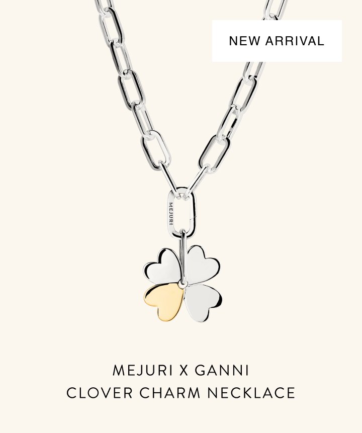 New Arrival. Mejuri x Ganni Clover Charm Necklace.