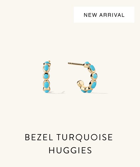 New Arrival. Bezel Turquoise Huggies.