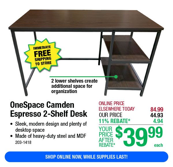 OneSpace Camden Espresso 2-Shelf Desk