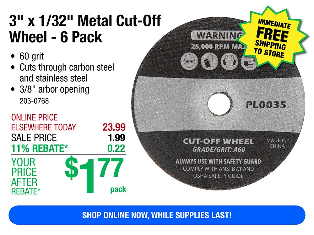 3" x 1/32" Metal Cut-Off Wheel - 6 Pack