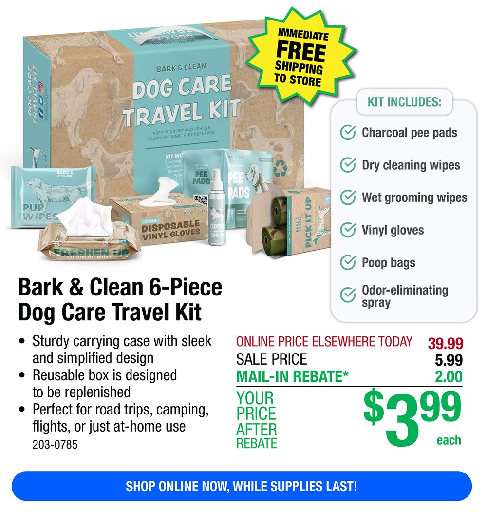 Bark & Clean 6-Piece Dog Care Travel Kit 