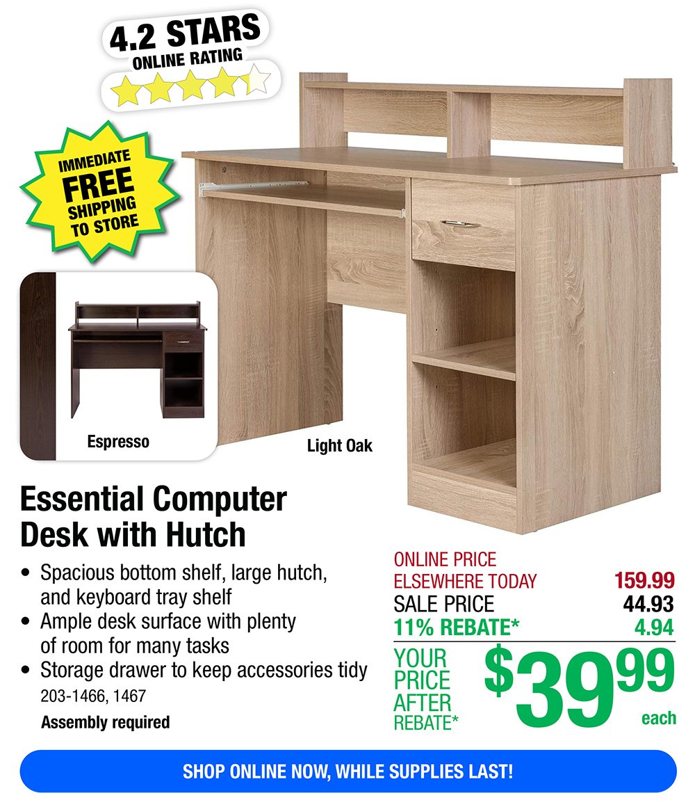 Essential Computer Desk with Hutch