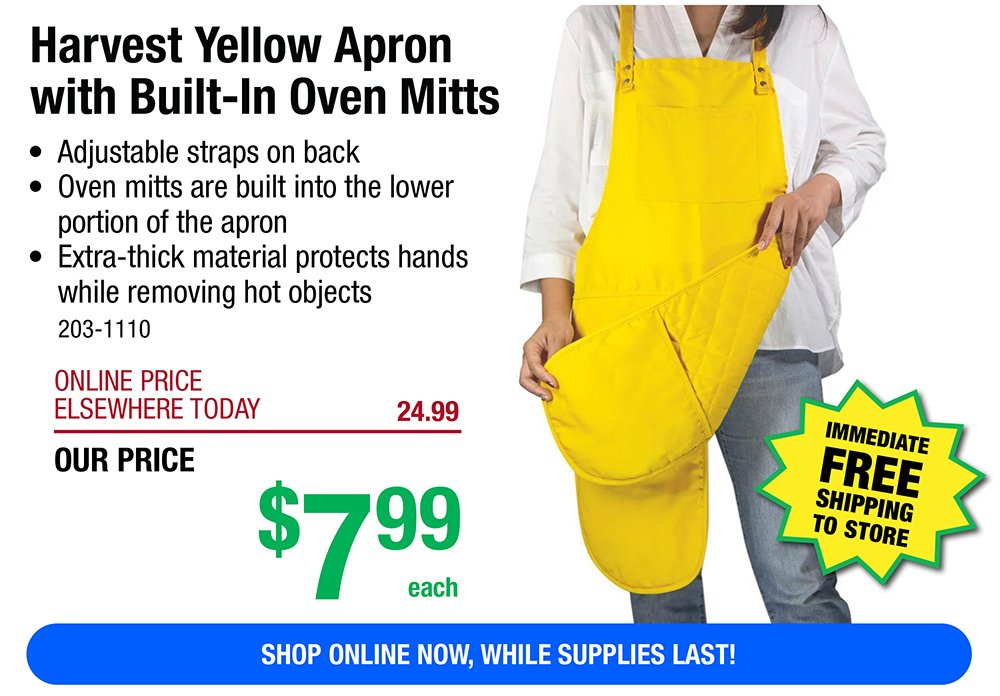 Harvest Yellow Apron with Built-In Oven Mitts