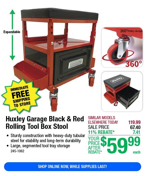 Huxley Garage Black & Red Rolling Tool Box Stool