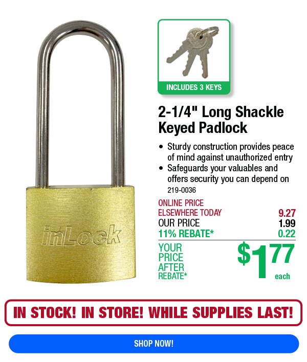 2-1/4" Long Shackle Keyed Padlock