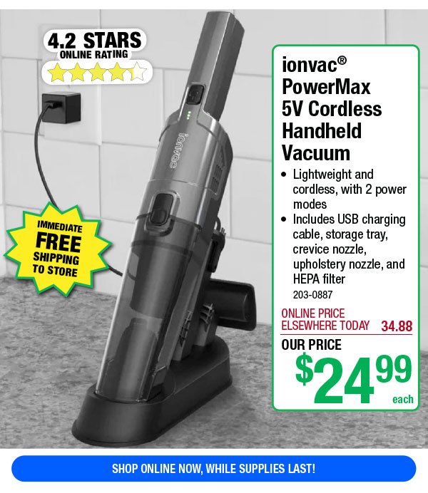 ionvac® PowerMax 5V Cordless Handheld Vacuum