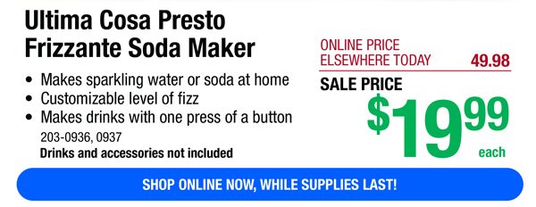 Ultima Cosa Presto Frizzante Soda Maker-Only \\$19.99!