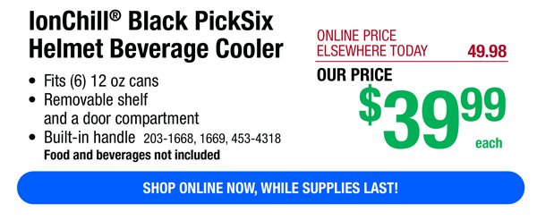IonChill® Black PickSix Helmet Beverage Cooler-ONLY \\$39.99!