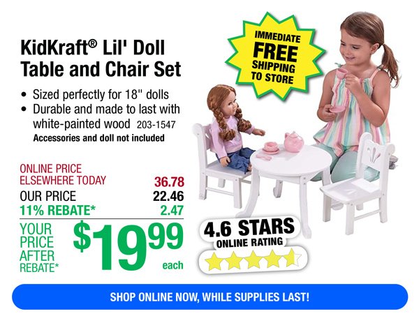 KidKraft® Lil' Doll Table and Chair Set-ONLY \\$19.99 After Rebate*!