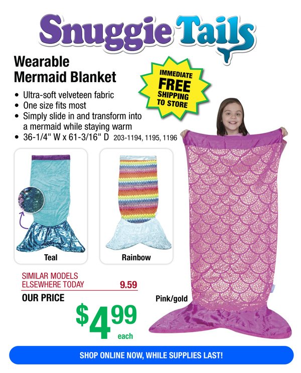 Snuggie Tails® Wearable Mermaid Blanket-ONLY \\$4.99!