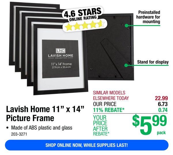 Lavish Home 11” x 14” Picture Frame-ONLY \\$5.99 After Rebate*!