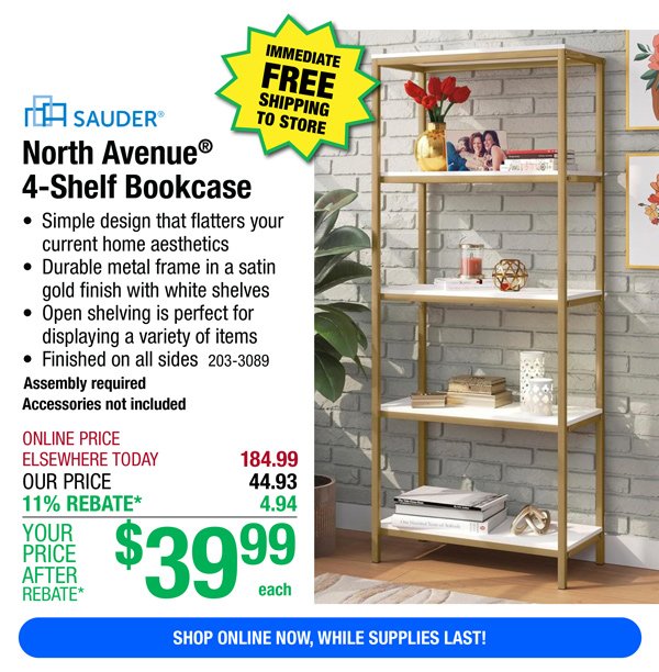 Sauder® North Avenue® 4-Shelf Bookcase-ONLY \\$39.99 After Rebate*!