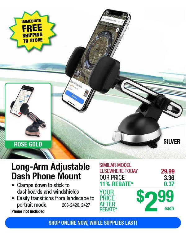 Long-Arm Adjustable Dash Phone Mount