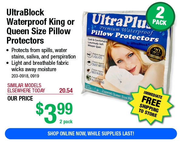 Ultra Block Waterproof King or Queen Size Pillow Protectors