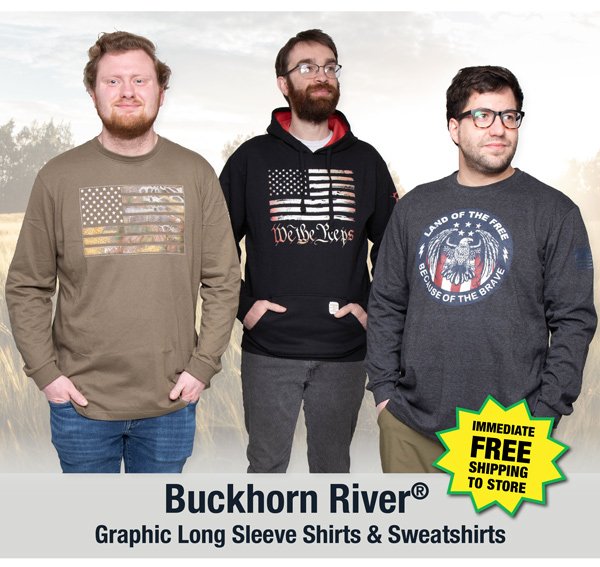 Buckhorn River® Graphic Long Sleeve Shirts & Sweatshirts-Free Shipping to Store