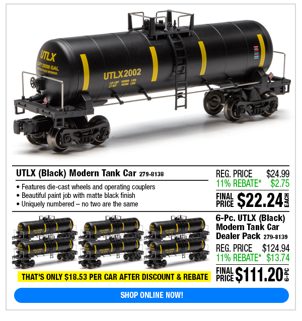 UTLX Tank Car - Black (279-8138, 8139)