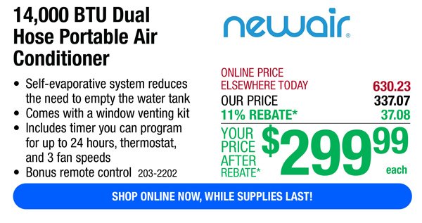 Newair® 14,000 BTU Dual Hose Portable Air Conditioner-ONLY \\$299.99 After Rebate*!