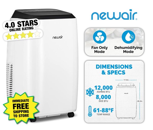 12,000 BTU Portable Air Conditioner-Free Shipping to Store!