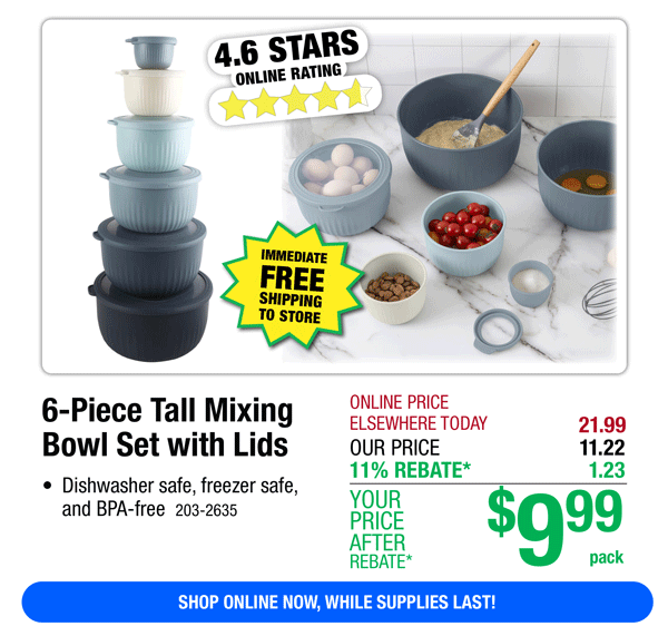 6-Piece Tall Mixing Bowl Set with Lids-ONLY \\$9.99 After Rebate*!