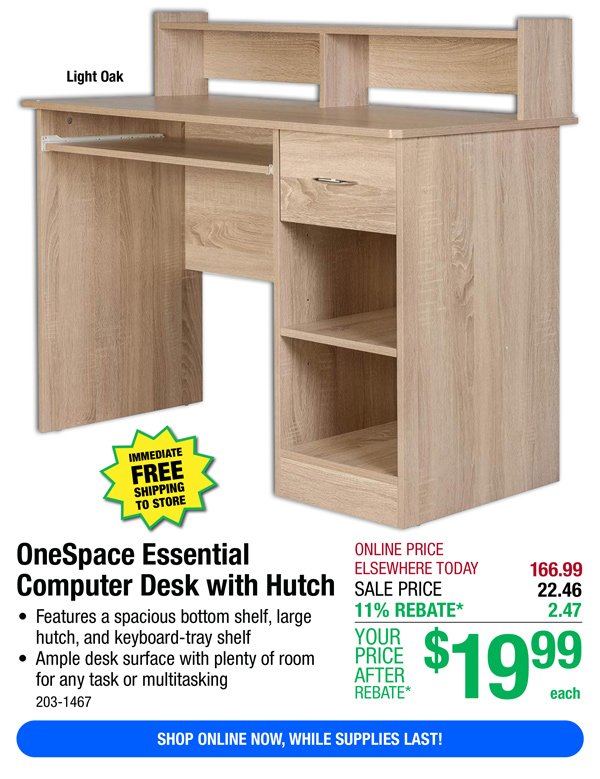 OneSpace Essential Computer Desk with Hutch