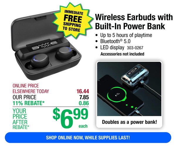 Wireless Earbuds with Built-In Power Bank-ONLY \\$6.99 After Rebate*!