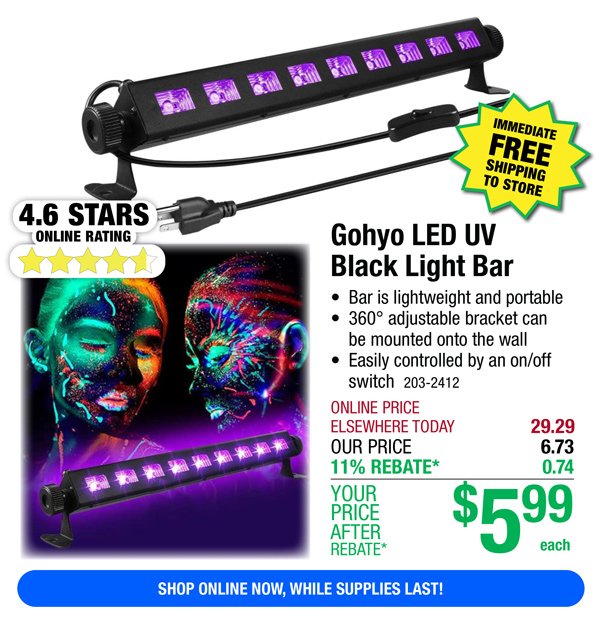 Gohyo LED UV Black Light Bar-ONLY \\$5.99 After Rebate*!