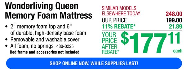 Wonderliving Queen Memory Foam Mattress-ONLY \\$177.11 After Rebate*