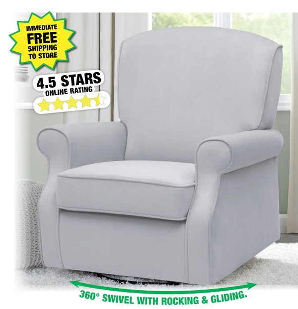 Soft Gray Swivel Glider Chair-Free Shipping to Store!